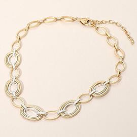 Two Tone Metal Interlinked Oval Chain Necklace