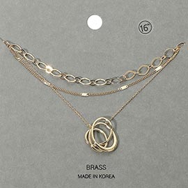 Sculptural Knot Pendant Accent Triple Layered Necklace