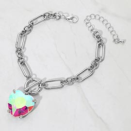 Chunky Heart Stone Cluster Toggle Charm Bracelet