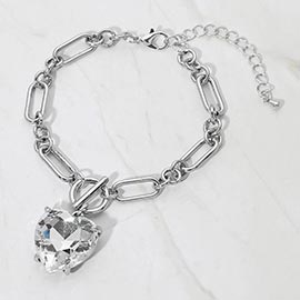 Chunky Heart Stone Cluster Toggle Charm Bracelet