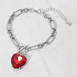 Chunky Heart Stone Cluster Toggle Charm Bracelet