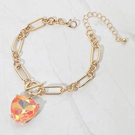 Chunky Heart Stone Cluster Toggle Charm Bracelet