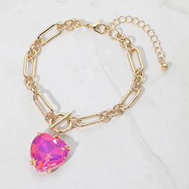 Chunky Heart Stone Cluster Toggle Charm Bracelet