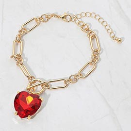 Chunky Heart Stone Cluster Toggle Charm Bracelet