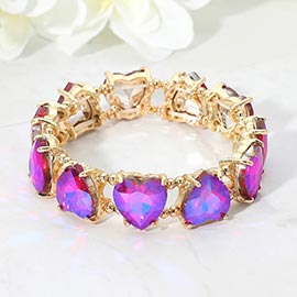 Heart Stone Cluster Beaded Stretch Evening Bracelet