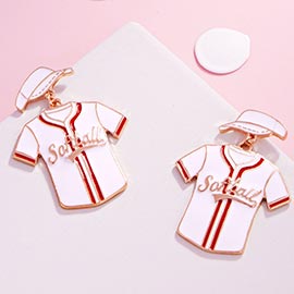 Enamel Softball Jersey Drop Dangle Earrings