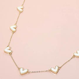 Mother of Pearl Heart Charm Station Necklace