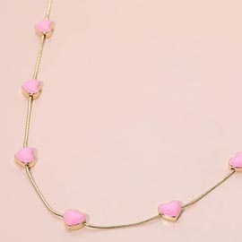 Enamel Heart Charm Station Necklace