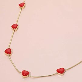 Enamel Heart Charm Station Necklace