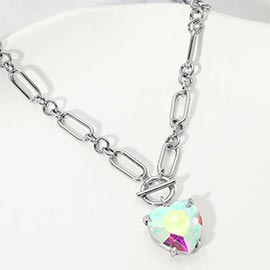 Chunky Heart Stone Cluster Toggle Pendant Necklace