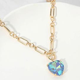 Chunky Heart Stone Cluster Toggle Pendant Necklace