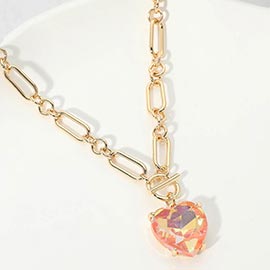 Chunky Heart Stone Cluster Toggle Pendant Necklace
