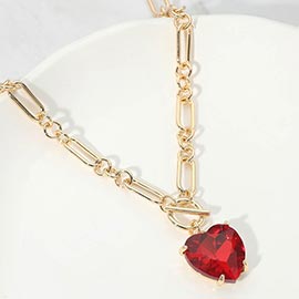 Chunky Heart Stone Cluster Toggle Pendant Necklace