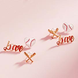 3Pairs - Baseball-Themed Stud Earring Set