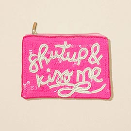 SHUT UP AND KISS ME Message Sequin Seed Beaded Mini Pouch Bag