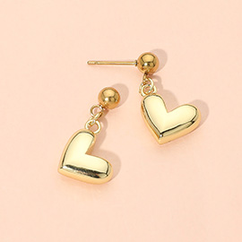 Stainless Steel Heart Charm Dangle Earrings
