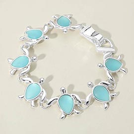 Sea Glass Turtle Charm Link Magnetic Bracelet