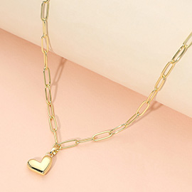 Stainless Steel Heart Pendant Paperclip Chain Necklace