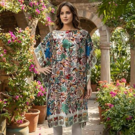 Floral Print Resort Silky Kaftan Midi Dress
