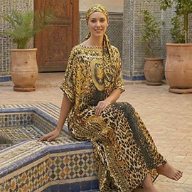 Baroque Leopard Print Resort Silky Kaftan Maxi Dress