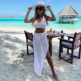 2PCS - Chic Crochet Beach Cover Up Top and Skirt Set