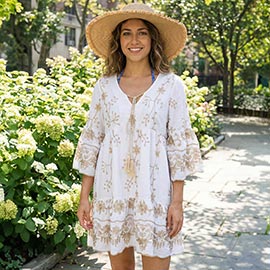 Boho Floral Embroidered Tunic Dress
