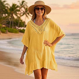 Crochet Back Beach Cover Up Poncho Dress