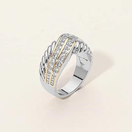 Two Tone Twisted CZ Pave Ring
