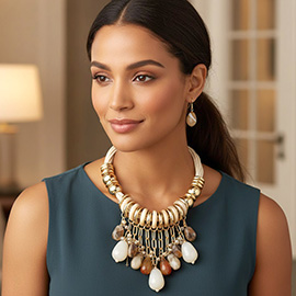 Bold Beads Fringe Multi Layered Thread Statement Necklace