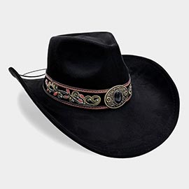 Boho Concho Buckle Embroidered Band Accent Western Cowboy Hat