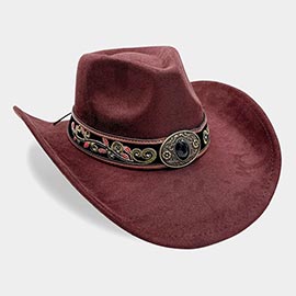 Boho Concho Buckle Embroidered Band Accent Western Cowboy Hat