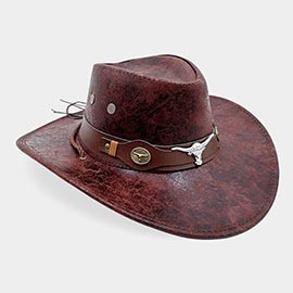 Steer Head Accent Faux Leather Belt Western Cowboy Hat