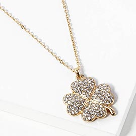 Stone Paved Clover Pendant Necklace