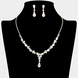 Teardrop Round Stone Cluster Embellished Rhinestone Paved Necklace