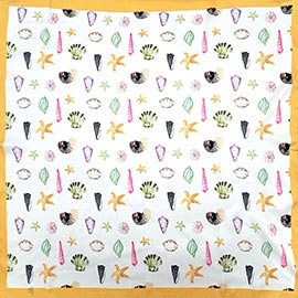 Beach Day Sea Life Printed Square Silky Satin Bandana Scarf