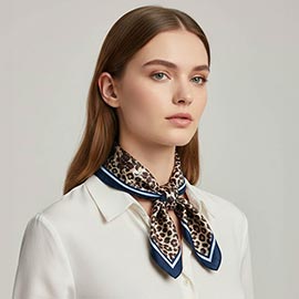 Leopard Printed Square Silky Satin Bandana Scarf