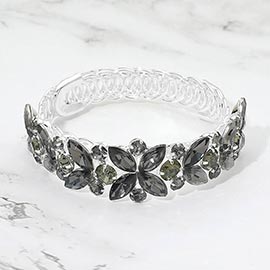 Floral Marquise Round Stone Cluster Adjustable Evening Bracelet