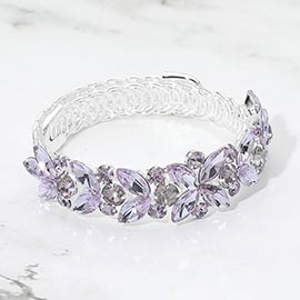 Floral Marquise Round Stone Cluster Adjustable Evening Bracelet