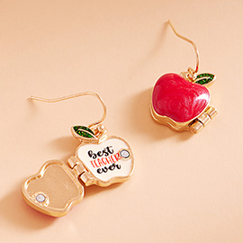 BEST TEACHER EVER Apple Locket Dangle Earrings