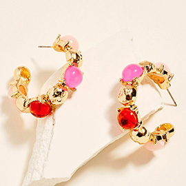 Round Bead Accent Chunky Hoop Earrings