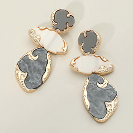 Textured Metal Frame Abstract Celluloid Acetate Plate Link Drop Statement Earrings