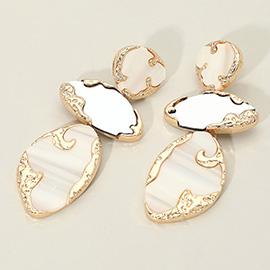 Textured Metal Frame Abstract Celluloid Acetate Plate Link Drop Statement Earrings