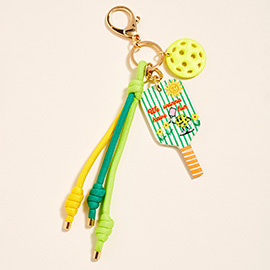 Pickleball Paddle Ball Charm Knotted Cord Drop Bag Charm Keychain