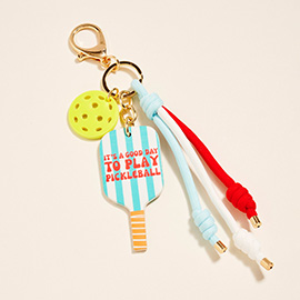 Pickleball Paddle Ball Charm Knotted Cord Drop Bag Charm Keychain