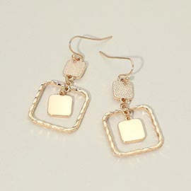 Geometric Metal Layered Square Drop Earrings