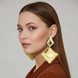 Bold Textured Geometric Drop Statement Earrings