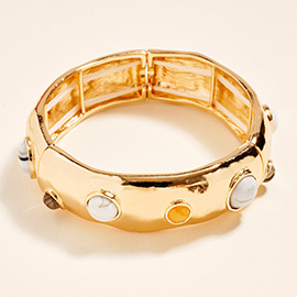 Cabochon Accent Textured Metal Stretch Bracelet