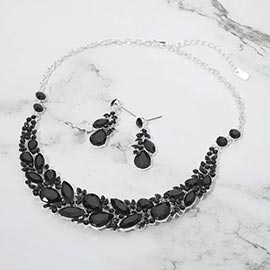 Marquise Stone Cluster Embellished Evening Necklace