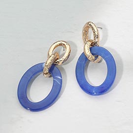 Marbled Resin Oval Ring Link Drop Earrings