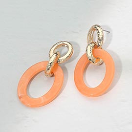 Marbled Resin Oval Ring Link Drop Earrings